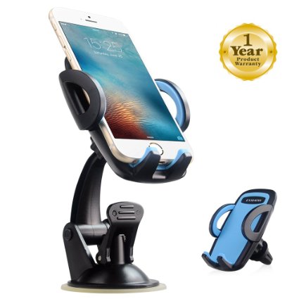 Universal Car Mount,EXSHOW 3 in 1 Easy Touch Windshield Dashboard Air Vent Car Phone Holder Cradle for 3.5-6 inches Smart Phones(Blue)