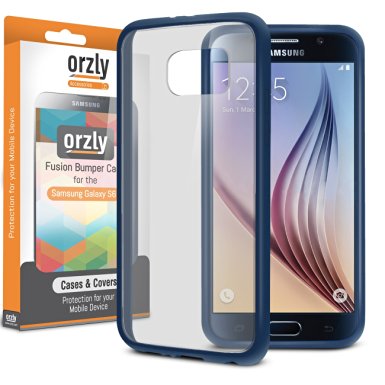 Orzly® FUSION Bumper Case for SAMSUNG GALAXY S6 - Protective Hard Skin TPU Phone Cover with Solid BLUE Rim and Built-In Full Transparent Back - Designed by Orzly® specifically for use with the SAMSUNG GALAXY S6 SmartPhone / Phablet (2015 Model)