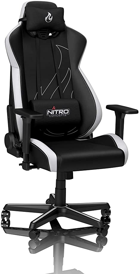 NITRO CONCEPTS S300 EX Gaming Chair - Radiant White - Office Chair - Ergonomic - PU Leather - Up to 300 lbs Users - 90° to 135° Reclinable - Adjustable Height & Armrests