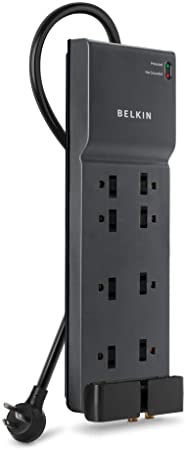 Belkin 8-Outlet Home And Office Surge Protector, Telephone Line And Flat AC Plug, 12ft Cord