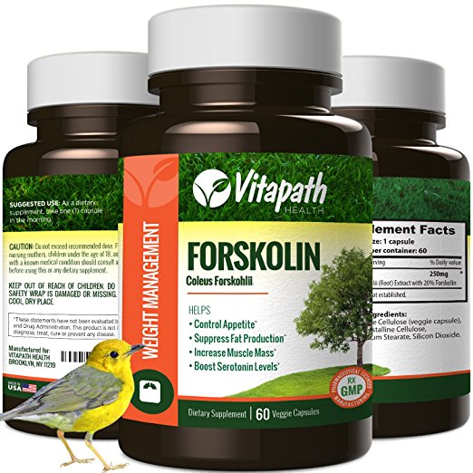 Forskolin Extract for Weight Loss, All Natural 250mg Appetite Suppressant Energy Booster, Healthy Fat Burner Formula With Forskohlli & 70% HCA -60 Veggie Caps- By Vitapath