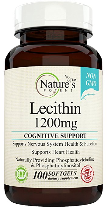 Nature's Potent - Lecithin 1200mg, Non-GMO Supplement from Soy Lecithin, 100 Softgels