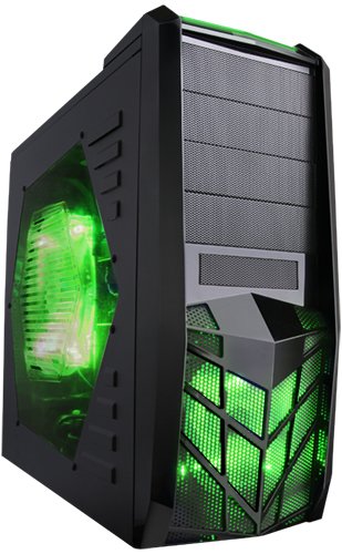 Apevia X-Trooper X-TRP-GN ATX Mid Tower Gaming Case with 5 Fans, Large Green Tinted Side Window, Top 2 x USB3.0/2 x USB2.0/1 x eSATA/2 x HD Audio Ports- Green