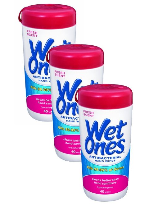 Wet Ones Antibacterial Hand Wipes - Fresh Scent: 40 Count Canister, pack of 3
