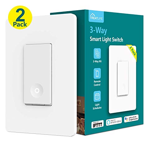 Treatlife 3-way Smart Light Switch WiFi Light Switch Single Pole/3-way Switch Works With Alexa, Google Assistant and IFTTT, Remote Control, ETL Listed, Schedule, No Hub Required, Neutral Wire Required