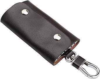 Portable Leather Key Case Holder Organizer Storage Pouch Bag with 6 Key Hooks and Keychain Snap Closure for Hanging Keys