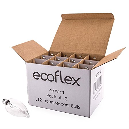 ECOFLEX Long Lasting 40 Watt E12 Socket Incandescent Lamp Candelabra Bulb - Pack of 12