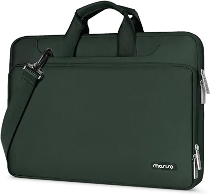 MOSISO 360 Protective Laptop Shoulder Bag Compatible with MacBook Air/Pro, 13-13.3 inch Notebook, Compatible with MacBook Pro 14 inch M3 M2 M1 2023-2021,Matching Color Sleeve with Belt, Emerald Green