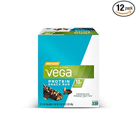 Vega Protein Snack Bar Chocolate Peanut Butter (12 Count) - Plant Based Vegan protein, Non Dairy, Gluten Free, Non GMO