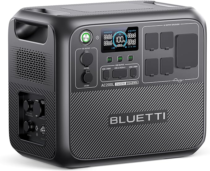 BLUETTI Portable Power Station AC200L, 2048Wh LiFePO4 Battery Backup, Expandable to 8192Wh w/ 4 2400W AC Outlets (3600W Power Lifting), 30A RV Output, Solar Generator for Camping, Home Use, Emergency