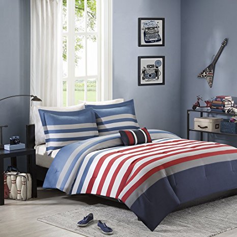 Mizone Kyle 3 Piece Comforter Set, Red/Blue, Twin/Twin X-Large