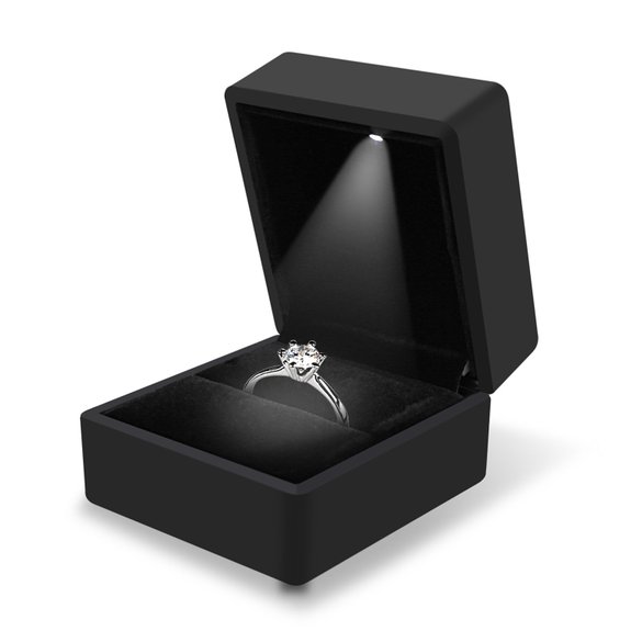 J.Rosée Black Engagement Ring Box Proposal Jewelry Organizer Velvet with LED Rubber Paint