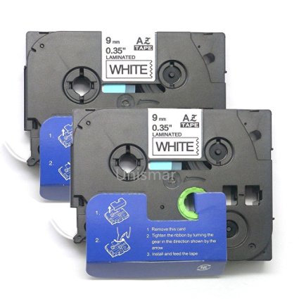 Unismar 2 Pack Compatible TZe-221 TZe221 TZ-221 TZ221 Laminated Tape Black on White 9mm (3/8") Width 8m (26.2ft) Length for Brother P-Touch Label Makers & Printers (US-TZe221 2PK)