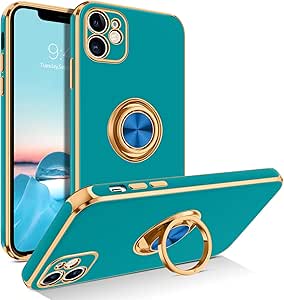 BENTOBEN Case iPhone 11, iPhone 11 Case Ring Holder Edge Plating Rotation Kickstand Soft Silicone TPU Bumper Women Girls Slim Flexible Anti Slip Shockproof Protective Case for iPhone 11, Blue