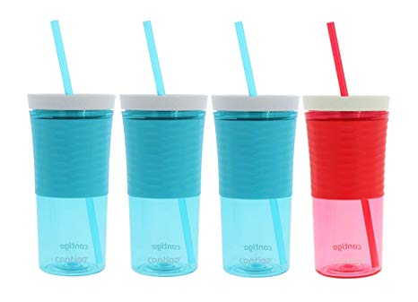 Contigo Shake and Go Double-Wall Tumbler 3 Pack, 18 ounces - Designed To Go Anywhere - Autoclose Technology Prevents Spills - Made of Shatter-Resistant Plastic - No BPA - 3 Ocean, 1 Watermelon