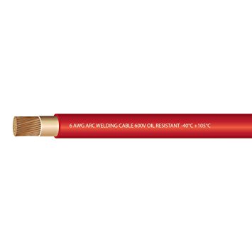 6 Gauge Premium Extra Flexible Welding Cable 600 VOLT - RED - 25 FEET - EWCS Brand - Made in the USA!