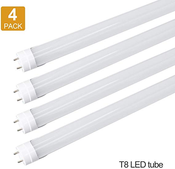 LightingWill LED T8 Light Tube 4FT, Warm White 3000K-3500K, Dual-End Powered Ballast Bypass, 2000Lumen 18W (40W Equivalent Fluorescent Replacement), Frosted Cover, AC85-265V Lighting Fixture, 4 Pack