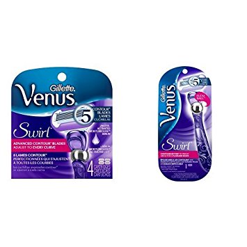 Gillette Venus Women's Swirl 5 Blade Flexiball Razor with 5 Refills, Purple