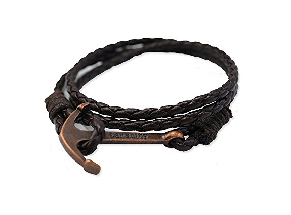 Dark Brown Maritime Rope Bracelet in Leather for Men by Moskus - Durable Wristband with Anchor and Text Tenacity - Comes in a Nice Box