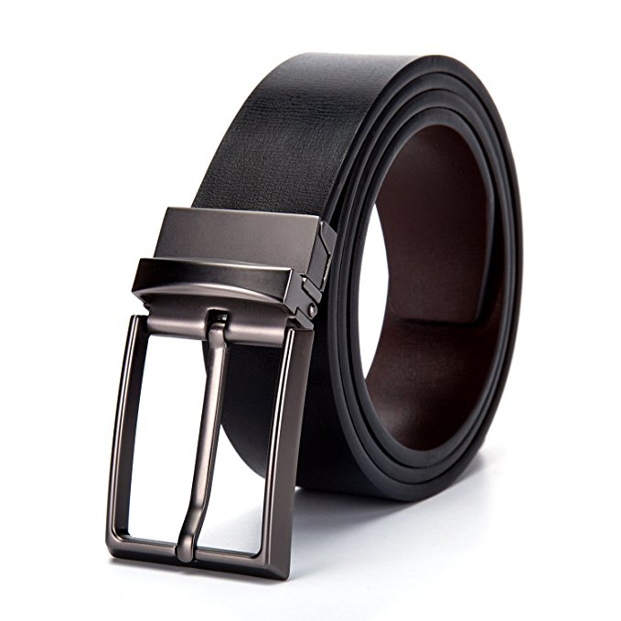 Fine Men's Dress Top Leather Reversible Belt-Classic Designs-Removable Buckle