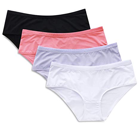 ATTRACO Women's Cotton Brief Panties Soft Underwear Lace Trim 4 Pack