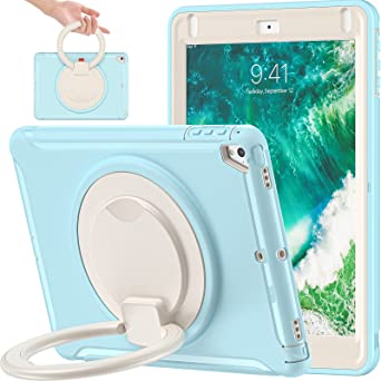 BATYUE iPad 9.7 inch Case for 2018 iPad 6th Gen/ 2017 iPad 5th Gen, iPad Air 2/ iPad Pro 9.7'' case, [Full-Body] Rugged Case with 360° Swivel Stand/Pencil Holder，for Kids,Boys,Girls (Frozen Blue)