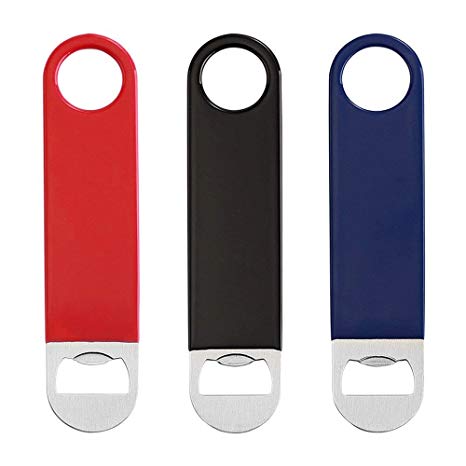 3 Pack Heavy Duty Stainless Steel Flat Bottle Opener, Solid and Durable Beer Openers, 7" [Red, Black, Blue]