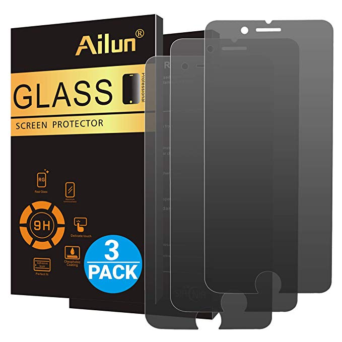 AILUN Privacy Screen Protector Compatible with iPhone 8 Plus 7 Plus [3Pack] Anti-Spy,Anti-Glare,Japanese Glass,0.25MM Tempered Glass Compatible with iPhone 8 Plus 7 Plus,Anti-Scratch,Case Friendly