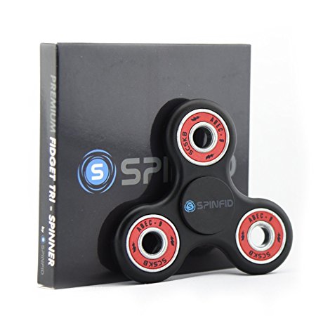 Spinfid EDC Fidget Spinner 2017 UPGRADED Tri Spinner /Drop Resistant Bearings/ Non 3D Printed/ Ultra Durable Frame, Long Spin Times(2-4 Min) PREMIUM QUALITY Guaranteed! -1 Pack/Black