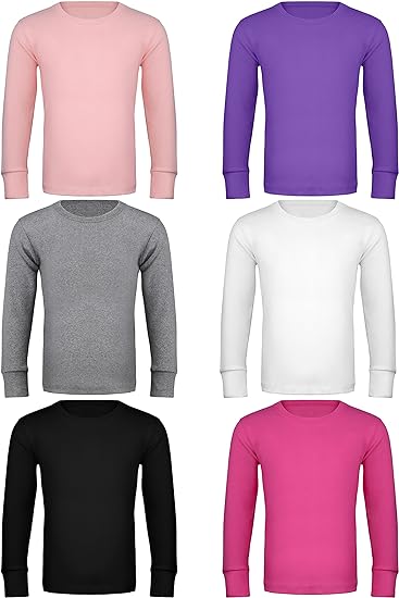 Cooraby 6 Pack Girls Boys Athletic Performance Long Sleeve Shirt Tops Kids Thermal Stretch Undershirt Moisture Wicking Top