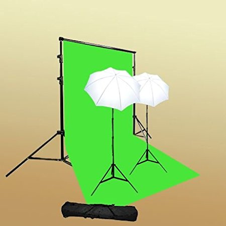 ePhoto T69green/bag Continuous Lighting Green Screen Studio Kit with Carrying Bag with 6x9 Feet Chroma key Green Screen, 2 7 Foot Light Stands with 45W 5500k Bulbs and 2 32-Inch White Umbrellas