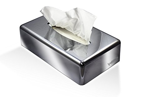 WIN-WARE Chrome Coloured Rectangular Tissue Holder - With 100 luxurious tissues included (Quality Chromed ABS rectangular tissue box holder with fitted base, suitable for wall mounting (fixings not included) or free-standing use in hotel rooms, bathrooms and washrooms)