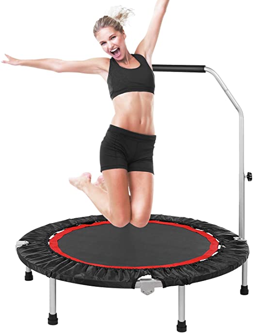 DISUPPO Foldable Trampoline, 40" Mini Rebounder Trampoline, Exercise Trampoline with Adjustable Handrail for Indoor/Outdoor/Garden-Max Load 220 lbs