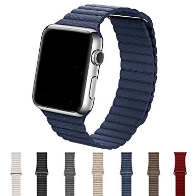 CHC Apple Watch Band 38mm Leather Loop with Adjustable Magnetic Closure for Apple Watch Series 1 Series 2 ( Blue )
