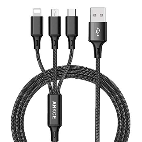 Multi USB Charging Cable, ANKCE 4FT/1.2M Nylon Braided 3 in 1 Charger Cable with Type C/Mirco USB for Cell Phones Tablets and More