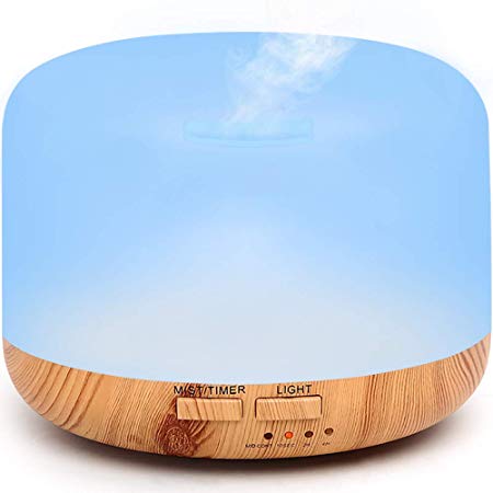 AIMENO Essential Oil Diffuser, 300ml Oil Diffuser Humidifier with 7 LED Color Changing Lamps and 4 Timer,Aromatherapy Diffuser with Waterless Auto Shut-Off, Cool Mist Humidifier for Office & Home & Bedroom &Living Room
