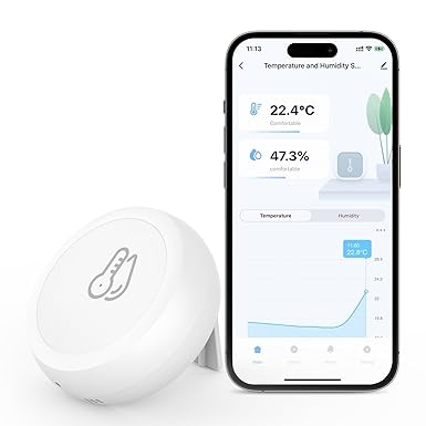 Maxcio Temperature Humidity Sensor, WiFi Thermometer with App Notification Alert,Wireless Hygrometer Monitor for Home, Free Data Storage,Requires Zigbee Hub,Compatible with Alexa 1 Pack