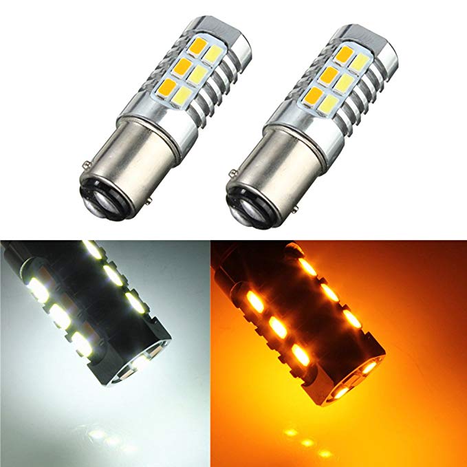 Autolizer 1157 7528 2357 Turn Signal White/Yellow Dual Color Switchback LED LighT Bulbs 22 SMD - For Standard Socket
