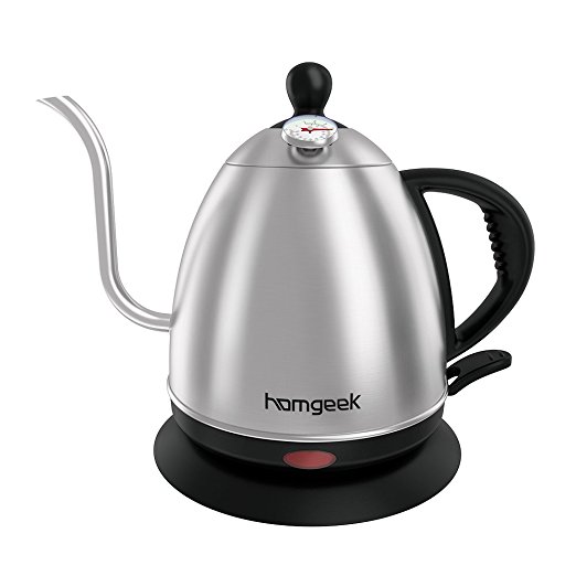 Homgeek Electric Drip Kettle Goose-Neck Kettle Pour-Over Coffee Maker With Built In Thermometer, 1.0L