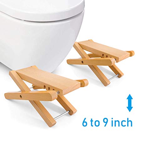 Taillansin Squatting Toilet Stool Fodable Bamboo Wood Bathroom Poop Stool 6" 7" 8" 9" inch Adjustable for Adults Potty Step Stool for Toilet Posture and Healthy Release (One Pair)