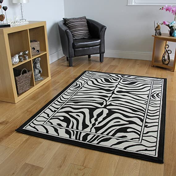 Safari Animal Black & White Zebra Stripe Print Area Rug 3'11" x 5'7"