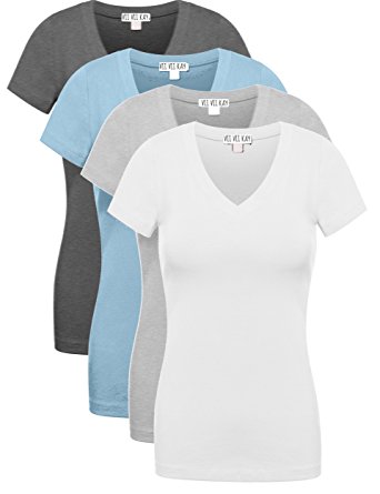 ViiViiKay 4 Pack Women's V Neck Short Sleeve Assorted Colors Basic T Shirts
