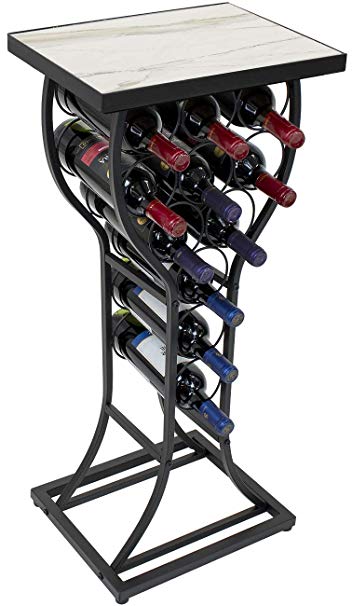 Sorbus Marble Wine Rack Console Table - Freestanding Wine Storage Organizer Display Rack for Small Spaces, Holds 11 Bottles, Metal with Faux Marble Finish (Marble Wine Rack - White)