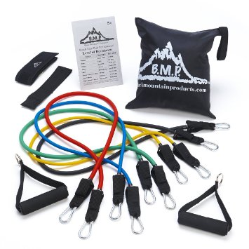Black Mountain Products Resistance Band Set with Door Anchor, Ankle Strap, Exercise Chart, and Resistance Band Carrying Case