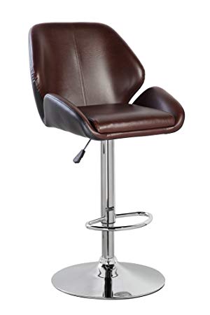 EuroStile Modern Swivel Leather Bar Stools Counter Height Adjustable Bar Stool Coffe Table Side Bar Chair With Padded Back 5088(Brown)