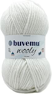 Wooly Soft Fluffy Bulky Weight #5 Wool Blended Fast Knitting Crocheting Yarn, 25% Wool 75% Acrylic, 100 Gram (3.53 Ounces) 109 Yards (100 Meters) (White)