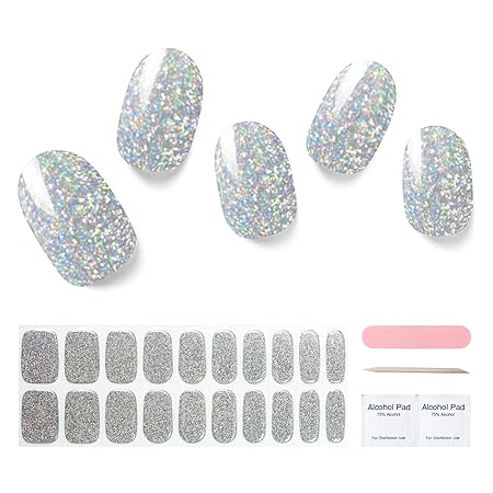 Semi Cured Gel Nail Strips, 20 pcs Gel Nail Stikers, Gel Nail Wraps Semi Cured, Salon-Quality, 2 Weeks Long Lasting