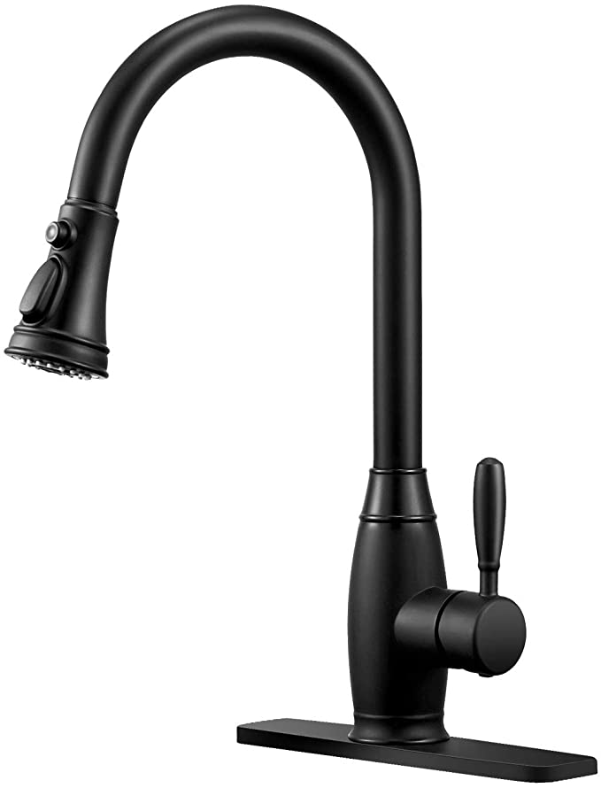 Matte Black Kitchen Sink Faucet with Pull Down Sprayer Contemporary Single Handle Gooseneck Pull Out Kitchen Faucet with Sweep Sprayer Wasserrhythm