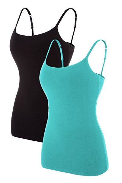 ATTRACO Women's Cotton Camisole Shelf Bra Spaghetti Straps Tank Top 2 Packs