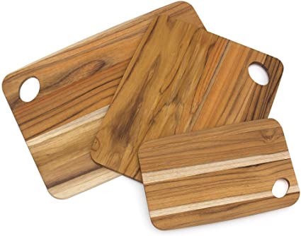 Lipper International Teak Wood Cutting Boards with Oval Holes in Corners, Assorted Sizes, Set of 3